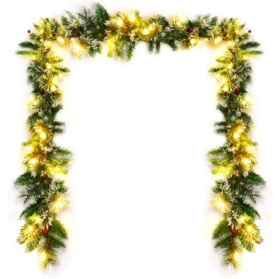 Costway 9ft Pre-lit Christmas Garland w/ Snow Flocked Tips Red Berries 50 Lights & Timer 9 Costway 9ft Pre-lit Christmas Garland w/ Snow Flocked Tips Red Berries 50 Lights & Timer - Image 7
