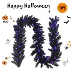 Costway 9ft Pre-lit Christmas Halloween Garland Black w/ 50 Purple LED Lights -Outlet Xmas Decor Tree Store GUEST ba032631 ea21 447a 8b06 2b7e197009e6