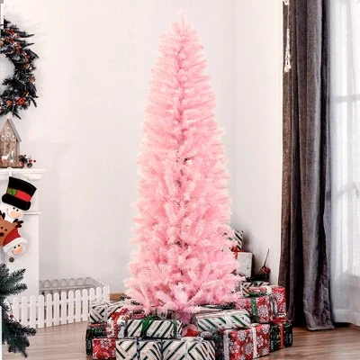 HOMCOM Tall Unlit Slim Douglas Fir Artificial Christmas Tree with Realistic Branches with Tips, Pink 4 HOMCOM Tall Unlit Slim Douglas Fir Artificial Christmas Tree with Realistic Branches with Tips, Pink - Image 2