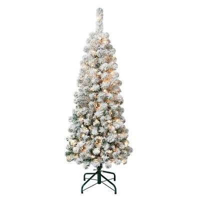 National Tree Company First Traditions Pre-Lit Pencil Slim Flocked Acacia Hinged Artificial Christmas Tree Clear Lights 6 National Tree Company First Traditions Pre-Lit Pencil Slim Flocked Acacia Hinged Artificial Christmas Tree Clear Lights - Image 4