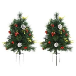 HOMCOM 22.5in Christmas Tree 2-Pack Outdoor Pre-Lit Artificial Pine Cordless with 24 Warm White Lights and Stakes -Outlet Xmas Decor Tree Store GUEST bb097dc0 3abf 4e40 bd38 73f1ba191db9