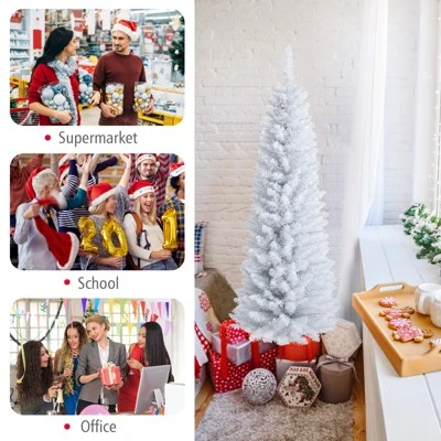 Tangkula Life-Like Slender White Christmas Tree Artificial Pencil Unlit Xmas Tree W/ Folding Metal Stand & Durable PVC 7 Tangkula Life-Like Slender White Christmas Tree Artificial Pencil Unlit Xmas Tree W/ Folding Metal Stand & Durable PVC - Image 5