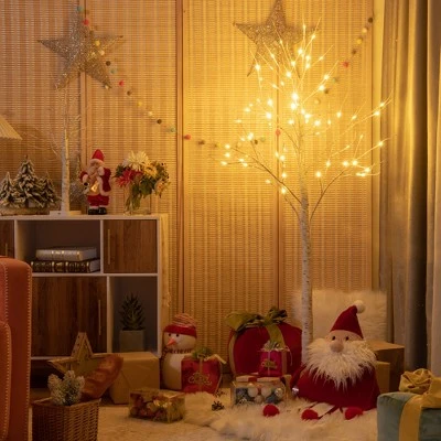 Costway 5ft Pre-lit White Twig Birch Tree for Christmas Holiday w/ 72 LED Lights 3 Costway 5ft Pre-lit White Twig Birch Tree for Christmas Holiday w/ 72 LED Lights