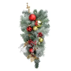 Northlight 24" Unlit Red/Gold Flocked Artificial Christmas Teardrop Swag