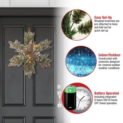 National Tree Company Pre-Lit Artificial Christmas Hanging Snowflake, Green, Glittery Bristle Pine, with Pine Cones, Frosted Branches,18 Inches 6 National Tree Company Pre-Lit Artificial Christmas Hanging Snowflake, Green, Glittery Bristle Pine, with Pine Cones, Frosted Branches,18 Inches - Image 4
