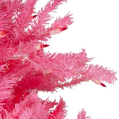 Northlight 7.5' Pre-Lit Pink Tinsel Slim Artificial Christmas Tree - Pink Lights 3 Northlight 7.5' Pre-Lit Pink Tinsel Slim Artificial Christmas Tree - Pink Lights
