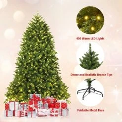 Tangkula 5'Artificial Green PVC Christmas Fir Tree w/ Metal Stand and 450 LED Lights -Outlet Xmas Decor Tree Store GUEST bf760ce1 9e75 4014 b789 a113ed6b26c0