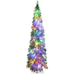 HOMCOM Pencil Prelit Artificial Christmas Tree Holiday Decoration with Snow-flocked Downswept Branches, Warm White or Colorful LED Lights -Outlet Xmas Decor Tree Store GUEST bf88accc bf23 4b7e a080 a6d9b2855a85