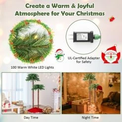 Costway 5FT+3.5FT Double Pre-Lit Artificial Tropical Christmas Palm Tree w/ 100 Lights -Outlet Xmas Decor Tree Store GUEST bffdbbf0 a4b7 48cf a5c8 624cfd80ba75