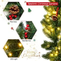 Costway 9Ft Pre-lit Artificial Christmas Garland Red Berries w/ 100 LED Lights & Timer 14 Costway 9Ft Pre-lit Artificial Christmas Garland Red Berries w/ 100 LED Lights & Timer -Outlet Xmas Decor Tree Store GUEST c037d977 1853 43be 9da7 043ffb880984