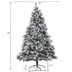 LuxenHome 7ft Pre-Lit LED Artificial Flocked Full Pine Christmas Tree with Pine Cones -Outlet Xmas Decor Tree Store GUEST c0a7d000 85a1 47c6 b1aa 06a8eb5ee71f