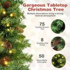 Costway 25" Pre-Lit Artificial Mini Christmas Tree w/ Pine Cones 50 LED Lights & 8 Modes -Outlet Xmas Decor Tree Store GUEST c1df64c6 fa6a 4dce 88f2 a2731310293c