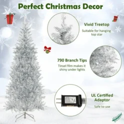 Tangkula 6/7 FT Pre-lit Artificial Christmas Tree Hinged Xmas Pencil Tree with 790/1030 Branch Tips 300/400 Warm White LED Lights -Outlet Xmas Decor Tree Store GUEST c1df9193 f837 481f b12b c9b1d86411cc