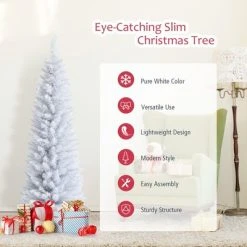 Costway 5ft Unlit Artificial Slim Pencil Christmas Tree with Metal Stand White -Outlet Xmas Decor Tree Store GUEST c1e7cb90 5b29 487f 92cc 4366600b70e3