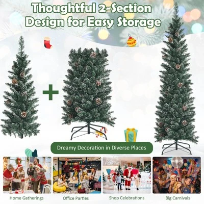 Tangkula 5/6/7FT Slim Pencil Tree Snowy Artificial Christmas Tree with 214/267/351 PVC Branch Tips & 25/31/41 Pine Cones Full Holiday Decoration Tree for Xmas 7 Tangkula 5/6/7FT Slim Pencil Tree Snowy Artificial Christmas Tree with 214/267/351 PVC Branch Tips & 25/31/41 Pine Cones Full Holiday Decoration Tree for Xmas - Image 5