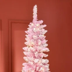 HOMCOM Prelit Snow Flocked Artificial Christmas Tree with Pencil Shape, Pine Realistic Branches, Warm White LED lights, Auto Open, Pink and White 10 HOMCOM Prelit Snow Flocked Artificial Christmas Tree with Pencil Shape, Pine Realistic Branches, Warm White LED lights, Auto Open, Pink and White -Outlet Xmas Decor Tree Store GUEST c3e10932 26c8 4657 8e78 43e66fd590cc