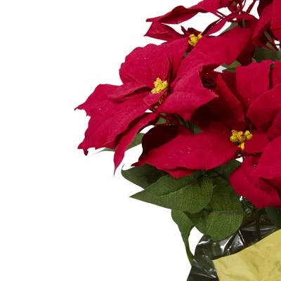 Northlight 20" Red Artificial Christmas Poinsettia with Gold Wrapped Pot 3 Northlight 20" Red Artificial Christmas Poinsettia with Gold Wrapped Pot