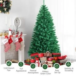 Costway 7ft Iridescent Tinsel Artificial Christmas Tree Green w/1160 Branch Tips -Outlet Xmas Decor Tree Store GUEST c4939594 bb5c 4c4a a08e 826e0229a92a