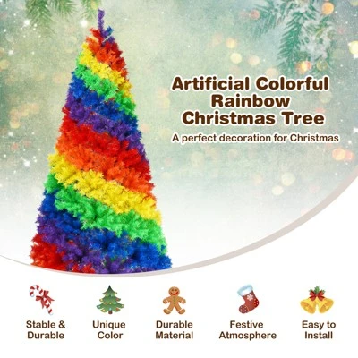Tangkula 7FT Artificial Hinged Christmas Tree Colorful Rainbow Full Fir Xmas Tree with 1213 Branch Tips 7 Tangkula 7FT Artificial Hinged Christmas Tree Colorful Rainbow Full Fir Xmas Tree with 1213 Branch Tips - Image 5