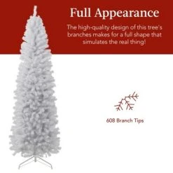 Best Choice Products White Artificial Holiday Christmas Pencil Tree w/ Metal Base -Outlet Xmas Decor Tree Store GUEST c53332c8 7bae 43e6 9e98 d889d7c76435