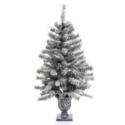 LuxenHome Set of 2 4Ft Pre-Lit LED Artificial Flocked Pine Christmas Tree with Pine Cones and Urn Pot 7 LuxenHome Set of 2 4Ft Pre-Lit LED Artificial Flocked Pine Christmas Tree with Pine Cones and Urn Pot - Image 5