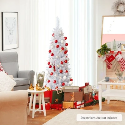 Tangkula Life-Like Slender White Christmas Tree Artificial Pencil Unlit Xmas Tree W/ Folding Metal Stand & Durable PVC 3 Tangkula Life-Like Slender White Christmas Tree Artificial Pencil Unlit Xmas Tree W/ Folding Metal Stand & Durable PVC