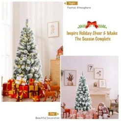 Tangkula Pre-lit Snow Flocked Christmas Pine Tree, Hinged Artificial Xmas Tree W/ Remote-controlled Multi-Color Lights -Outlet Xmas Decor Tree Store GUEST c63d4457 c92d 4a84 8e5a 118942d08adb