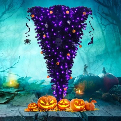 Tangkula Black Upside Down Artificial Christmas Tree Pre-lit Halloween Tree Faux-Pine Christmas Tree w/ Purple LED lights 10 Tangkula Black Upside Down Artificial Christmas Tree Pre-lit Halloween Tree Faux-Pine Christmas Tree w/ Purple LED lights - Image 8