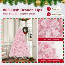 Costway 6 FT Flocked Artificial Christmas Tree Hinged with 350 LED Lights 808 Branch Tips -Outlet Xmas Decor Tree Store GUEST c785ab09 0e88 4450 981d b2ad808a46c5
