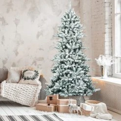 Tangkula 7ft Snow Flocked Fir Artificial Christmas Tree Hinged Decoration Pine Tree -Outlet Xmas Decor Tree Store GUEST c7ca210c 58ae 4002 a050 fadac9fedb38