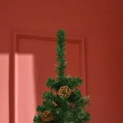 HOMCOM 76.75" Pencil Artificial Christmas Tree, Slim Pine Needles Xmas Tree with Realistic Branches, Pine Cones, Metal Base, Green -Outlet Xmas Decor Tree Store GUEST c849599a 031e 4b60 9cbf c5b1a2f2857b