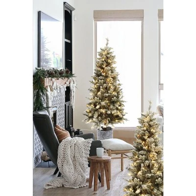 LuxenHome 5.6Ft Pre-Lit LED Artificial Slim Fir Christmas Tree with Pot 4 LuxenHome 5.6Ft Pre-Lit LED Artificial Slim Fir Christmas Tree with Pot - Image 2