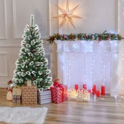 Tangkula Unlit Snow Flocked Artificial Christmas Tree Hinged Pine Decoration Tree -Outlet Xmas Decor Tree Store GUEST c9426c68 0f27 420a bc67 cd9c6b8ececa