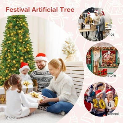 Tangkula 7.5ft Pencil Christmas Tree Pre-Lit Hinged Artificial Decoration w/ 350 Warm White Lights 8 Tangkula 7.5ft Pencil Christmas Tree Pre-Lit Hinged Artificial Decoration w/ 350 Warm White Lights - Image 6