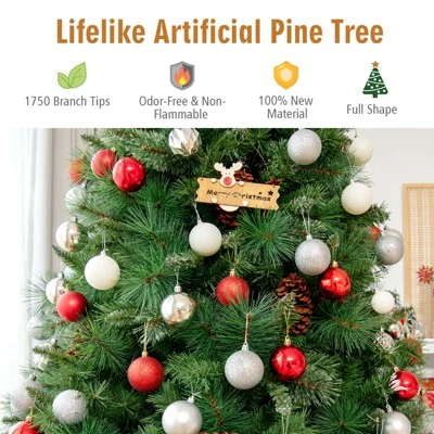 Tangkula 8ft Pre-Decorated Holiday Christmas Tree Unlit Artificial Pine Tree w/ Red Berries 6 Tangkula 8ft Pre-Decorated Holiday Christmas Tree Unlit Artificial Pine Tree w/ Red Berries - Image 4
