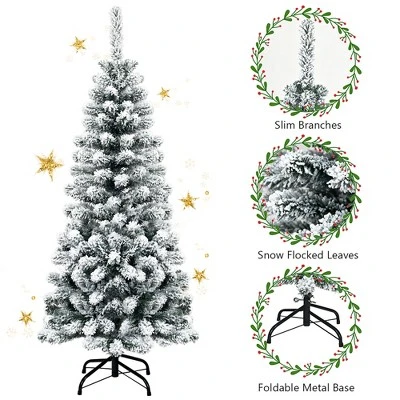 Costway 4.5Ft Unlit Hinged Snow Flocked Artificial Pencil Christmas Tree w/ 242 Branch 8 Costway 4.5Ft Unlit Hinged Snow Flocked Artificial Pencil Christmas Tree w/ 242 Branch - Image 6