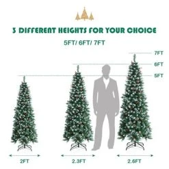 Costway 7ft Pre-lit Artificial Hinged Pencil Christmas Tree Decorated Snow Flocked Tips -Outlet Xmas Decor Tree Store GUEST ca8b0895 4fe3 4ff1 8365 81e8d518d83b