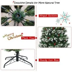 Costway 8 ft Snow Flocked Artificial Christmas Hinged Tree w/ Pine Needles & Red Berries -Outlet Xmas Decor Tree Store GUEST cae67064 e40a 42cb 9279 7b646311c5d8