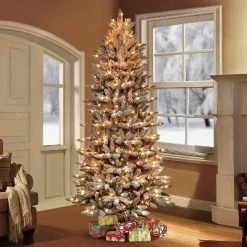 6.5ft Pre-Lit Flocked Forest Fir Artificial Christmas Tree - Puleo