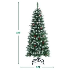 Costway 5ft Pre-lit Artificial Hinged Pencil Christmas Tree Decorated Snow Flocked Tips -Outlet Xmas Decor Tree Store GUEST cb618222 874c 4e66 9b75 0cc8eb744688