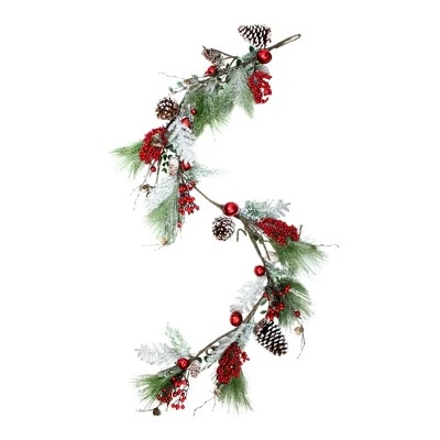 Northlight 5.5' x 7" Frosted and Flocked Berries Christmas Garland - Unlit 4 Northlight 5.5' x 7" Frosted and Flocked Berries Christmas Garland - Unlit - Image 2