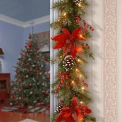 National Tree Company 9 ft. Tartan Plaid Garland with Battery Operated Warm White LED Lights