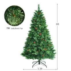 Tangkula Pre-Lit Christmas Spruce Tree Hinged Artificial Tree, Party Decoration w/ Tips, Lights, Pine Cones -Outlet Xmas Decor Tree Store GUEST cc326cae 6d75 4409 a132 8bd3ac259250