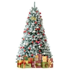 Tangkula 6FT Snow Flocked Artificial Christmas Hinged Tree Pre-lit Artificial Xmas Full Tree with 928 Branch Tips -Outlet Xmas Decor Tree Store GUEST cc5d606e 3846 4cd9 880e aa3ee4b2af37