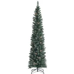 Costway 5ft/6ft/7ft Unlit Snowy PVC Artificial Slim Christmas Pencil Tree with Pine Cones -Outlet Xmas Decor Tree Store GUEST cdbb590d 8c9e 470d 92ba 9233c55399c7
