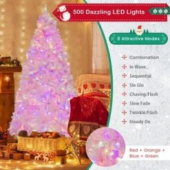 Costway 7 FT Flocked Artificial Christmas Tree Hinged with 500 LED Lights 1200 Branch Tips -Outlet Xmas Decor Tree Store GUEST ce0f0494 0821 4d5e 88e5 44734efa564e