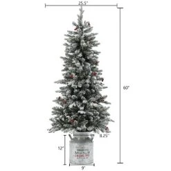 LuxenHome 5ft Pre-Lit LED Artificial Flocked Slim Fir Christmas Tree with Metal Pot and Red Holly Berries 13 LuxenHome 5ft Pre-Lit LED Artificial Flocked Slim Fir Christmas Tree with Metal Pot and Red Holly Berries -Outlet Xmas Decor Tree Store GUEST ce5f993f 1266 49ac 8bcb fa5ffe1525f3
