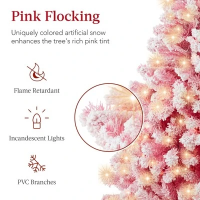 Best Choice Products Prelit Pink Artificial Christmas Tree, Snow Flocked Fir Holiday Decoration 4 Best Choice Products Prelit Pink Artificial Christmas Tree, Snow Flocked Fir Holiday Decoration - Image 2