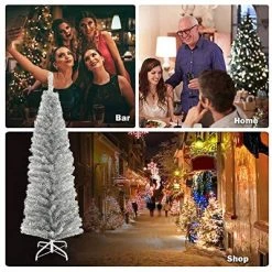 Tangkula 6'Silver Slim Pencil Tree Tinsel Unlit Christmas Tree Artificial 520 Branch Tip -Outlet Xmas Decor Tree Store GUEST cf27c398 6ba4 41f9 ab14 b5204037a07b