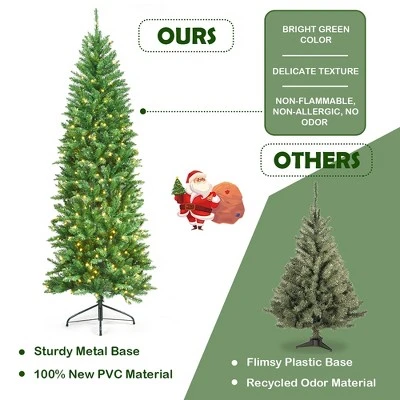 Costway 7Ft Pre-lit Artificial Pencil Christmas Tree Hinged Fir PVC Tree /350 LED Lights 9 Costway 7Ft Pre-lit Artificial Pencil Christmas Tree Hinged Fir PVC Tree /350 LED Lights - Image 7